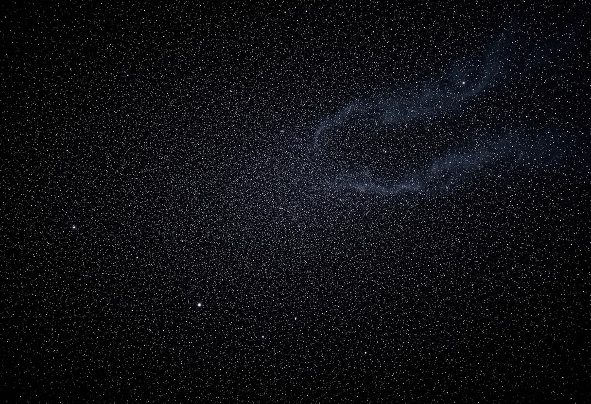 A vast, endless field of countless shimmering stars scattered across the deep black void of dark matter space. No galaxies, no spirals, no central objects — just pure, dense starfield stretching into infinity. 16:9 aspect ratio, cinematic lighting, photorealistic, 8k resolution, majestic cosmic atmosphere, subtle nebula dust wisps in the background.