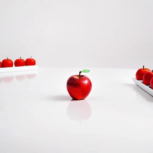 a red apple on a white table