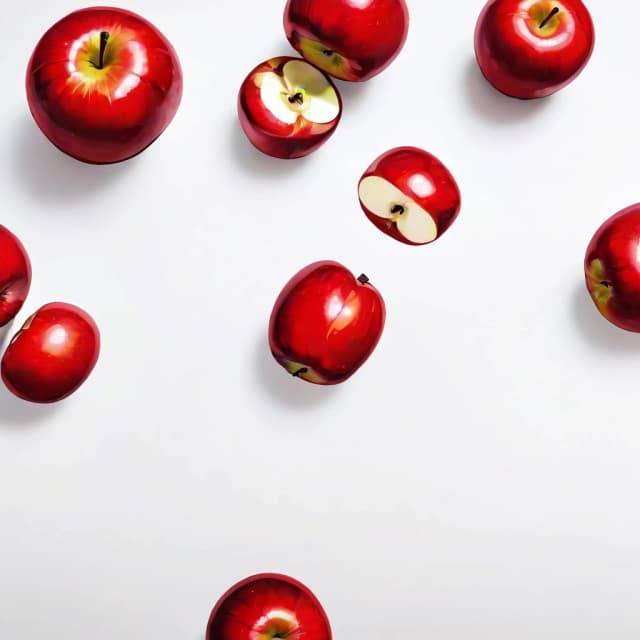 a red apple on a white table