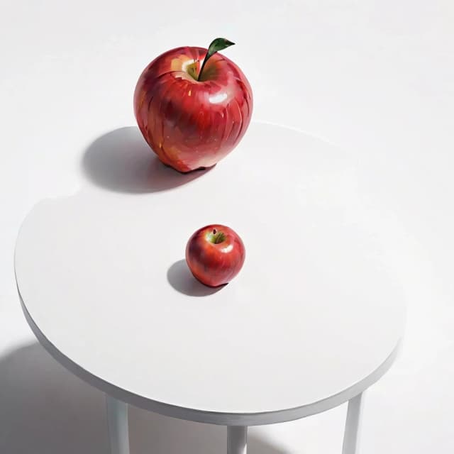 a red apple on a white table