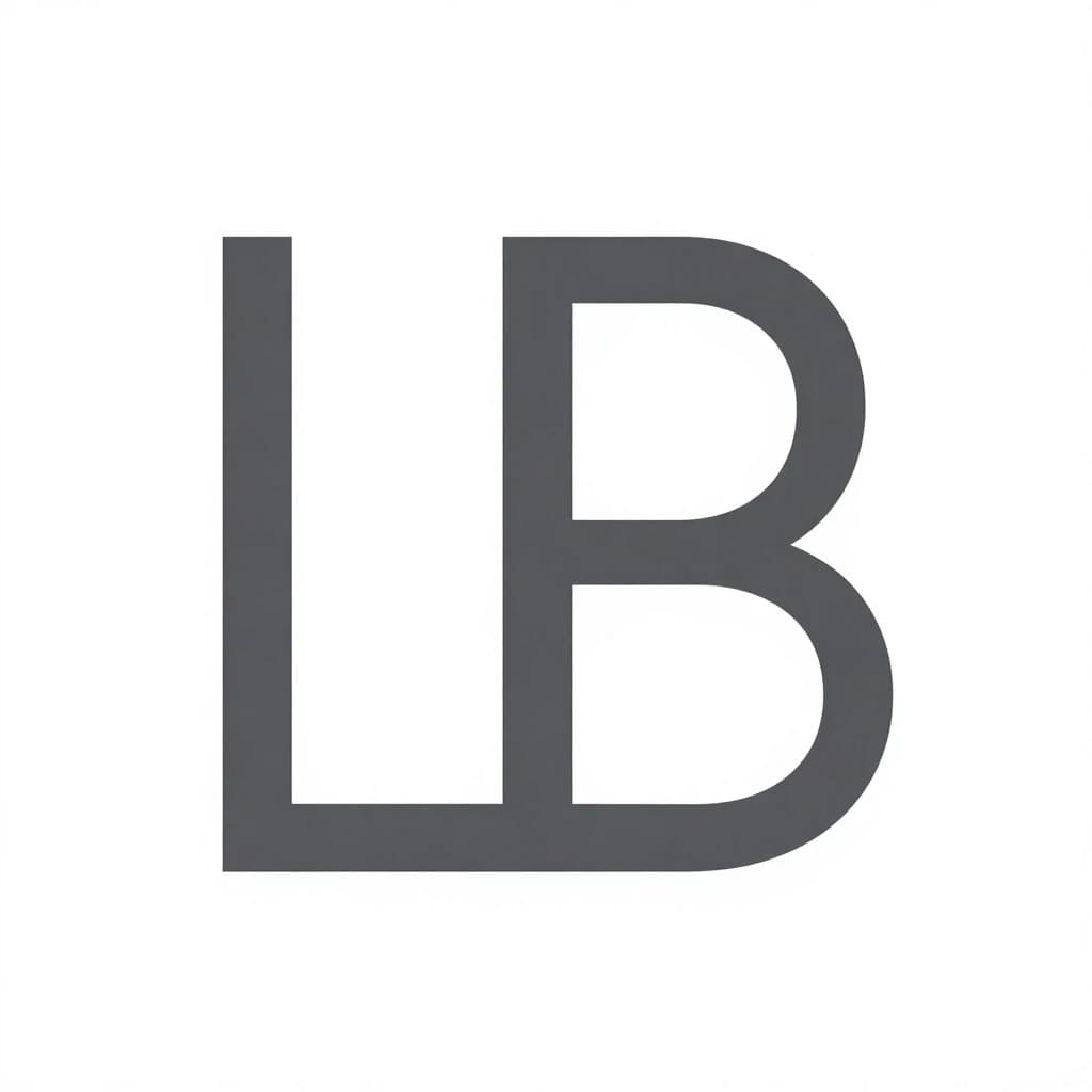 logo monogram LB, letters made of simple line segments, L is two perpendicular strokes, B is two rounded shapes connected by a vertical line, all in the same line thickness, dark grey, white background, minimal, vector, 1:1, style: flat, minimal, graphic design, clean, crisp, no shadows, no gradients
