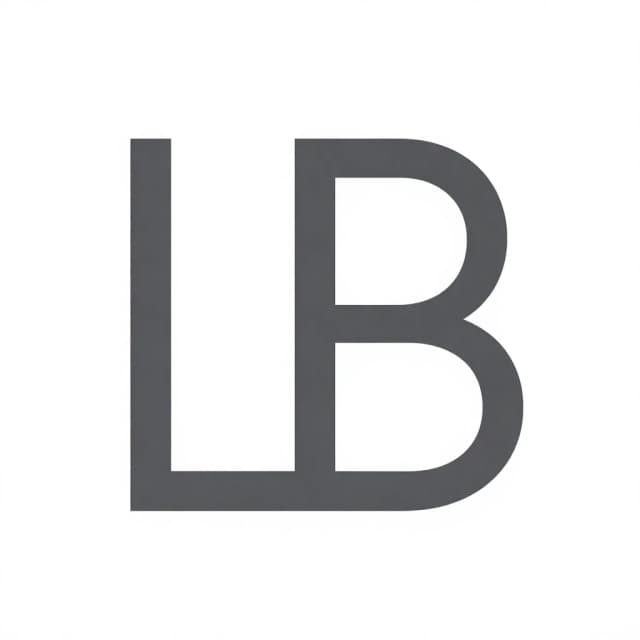 logo monogram LB, letters made of simple line segments, L is two perpendicular strokes, B is two rounded shapes connected by a vertical line, all in the same line thickness, dark grey, white background, minimal, vector, 1:1, style: flat, minimal, graphic design, clean, crisp, no shadows, no gradients