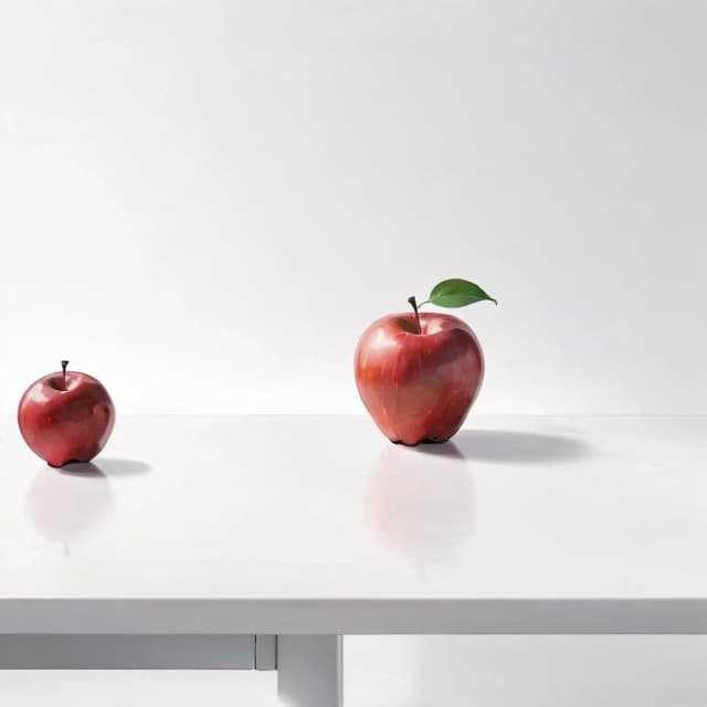 a red apple on a white table