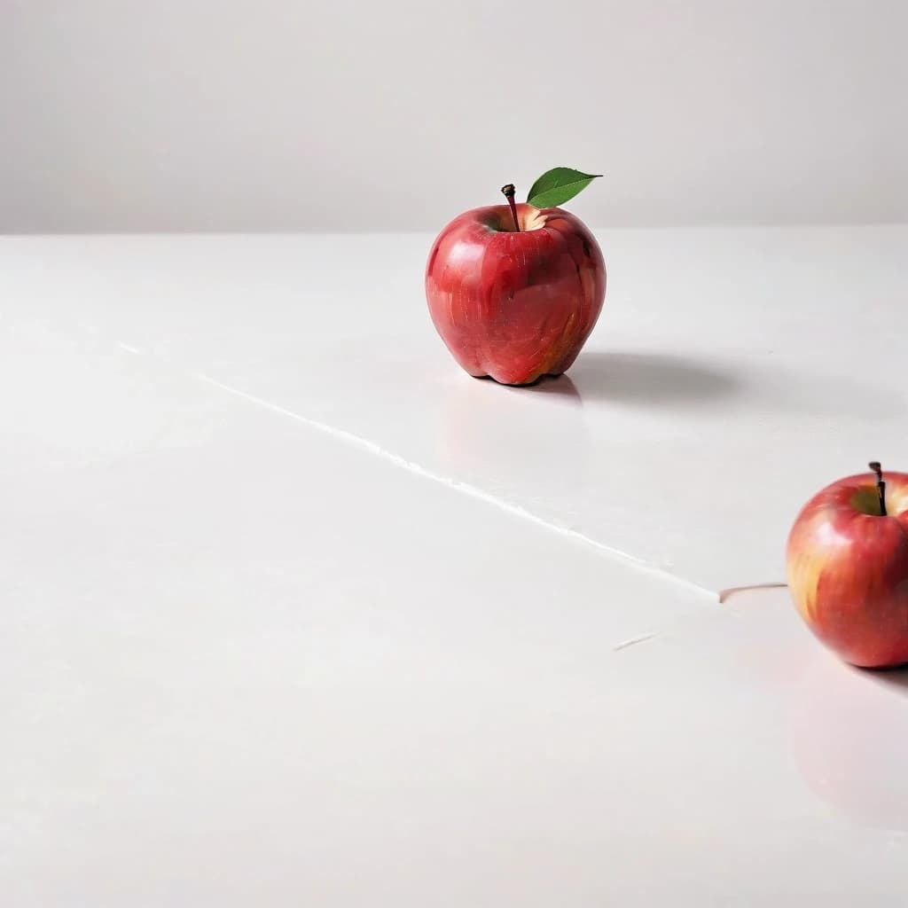 a red apple on a white table