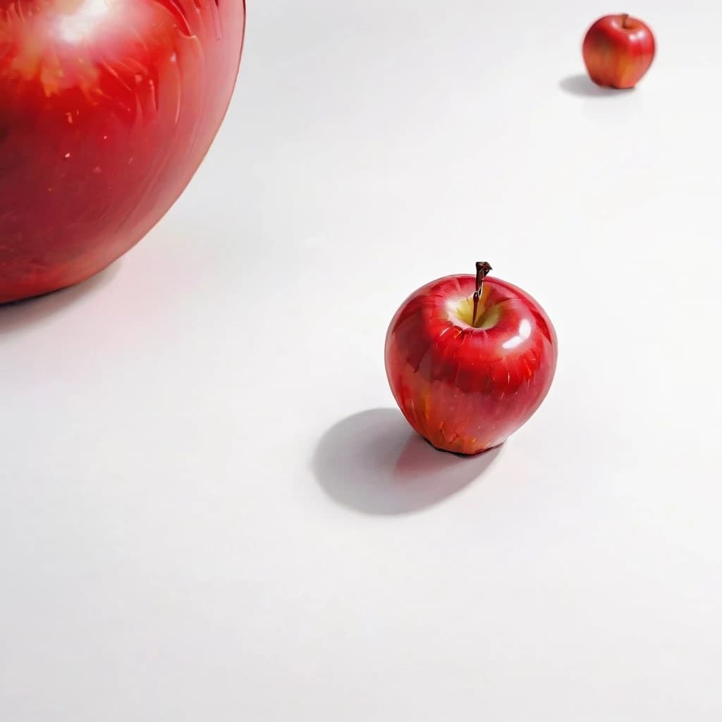 a red apple on a white table