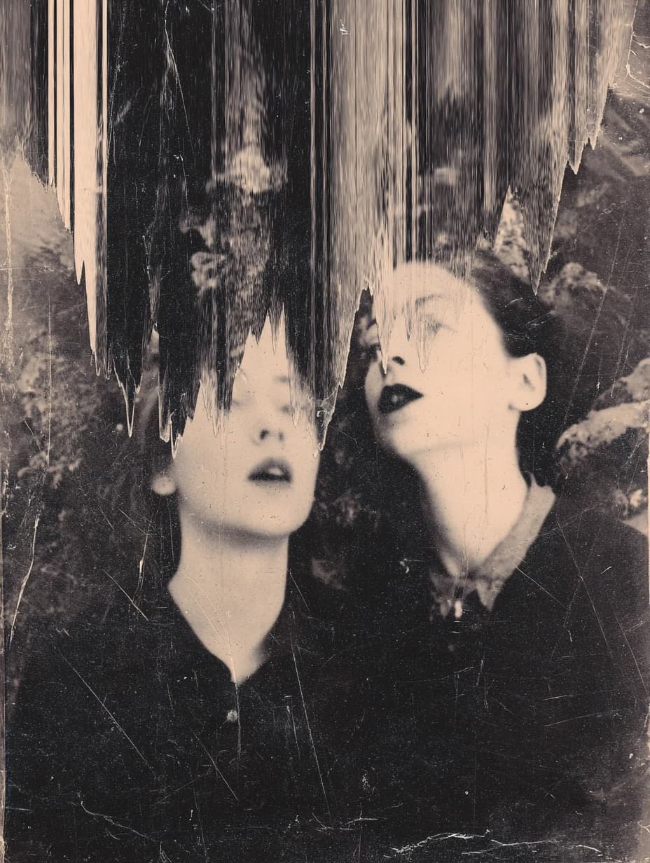 people with mental and paranormal developmental characteristics and psyker abilities of the closed educational institution, optical aberrations and fluctuation artifacts of physical distortions of the surrounding space, collage texture of small text from personal observation dossiers and student examination sessions, aesthetic of photographs from the late 19th and early 20th centuries --ar 3:4 --v 7.0 --stylize 100