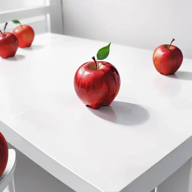 a red apple on a white table