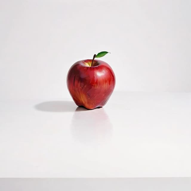 a red apple on a white table