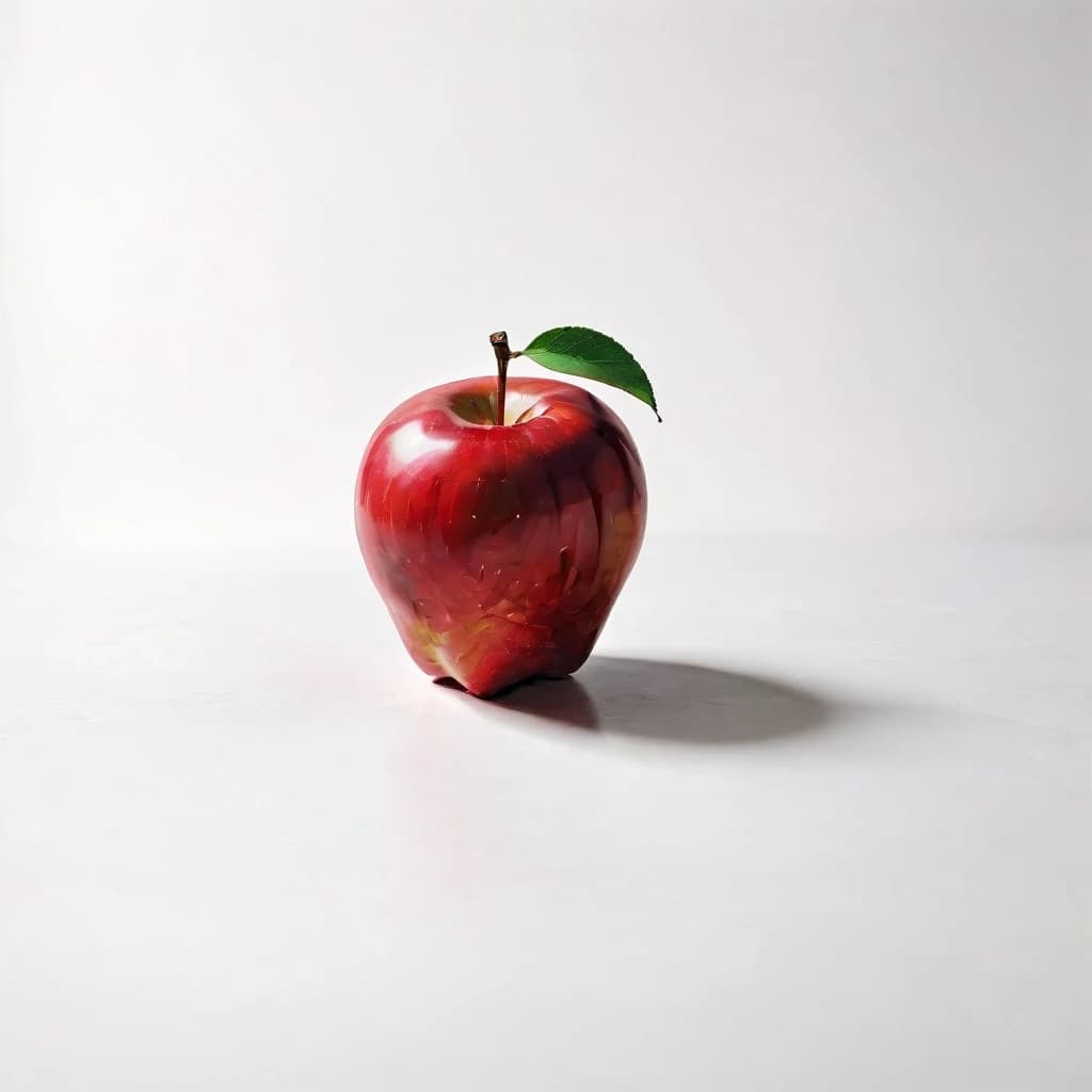 a red apple on a white table