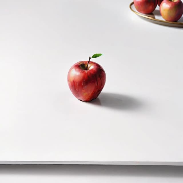 a red apple on a white table