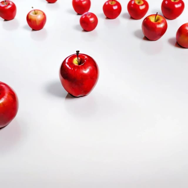 a red apple on a white table