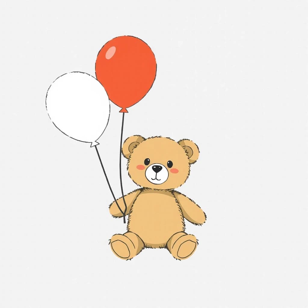 simple minimal teddy bear with three ballons
