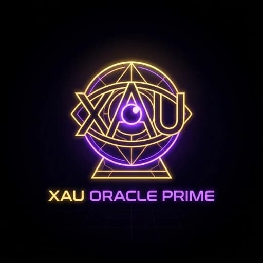 Prompt: Minimalist vector logo design for "XAU Oracle Prime". The letters "XAU" are integrated into a sleek, futuristic eye or crystal ball icon. Cyberpunk aesthetic, vibrant neon gold and electric purple glowing lines against a deep black background. High contrast, sharp edges, 8k resolution, synthwave style, clean typography below.