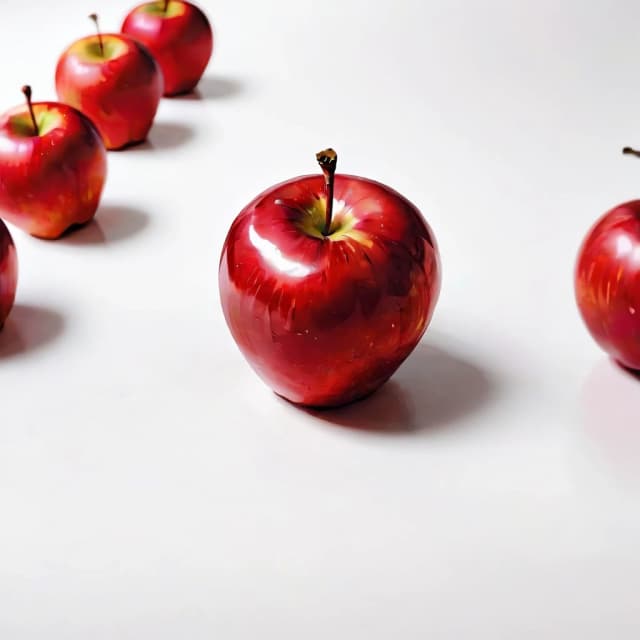 a red apple on a white table