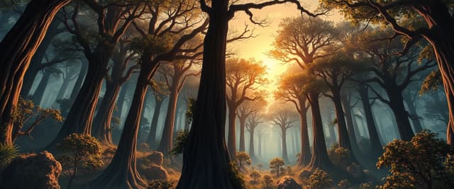 (designed by Hiromu Arakawa:0.9) , Cinematic still, landscape of a Unappealing Vile Radiant Forest from inside of a Dungeon, at Sunrise, Illustration, Flustered, Atompunk, direct flash photography, epic, handsome, intricate detail, complimentary colors, fine artistic composition, beautiful composition, glossy, perfect background