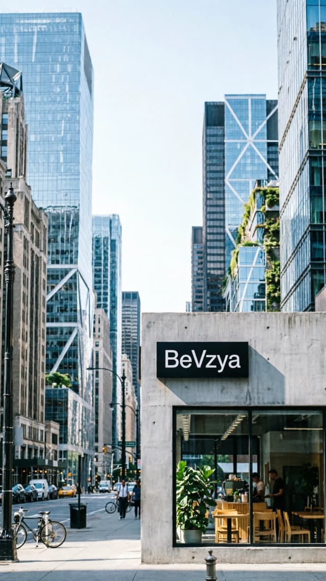 большой американский город небоскребы кафе с названием из 6 букв "BeVzya"