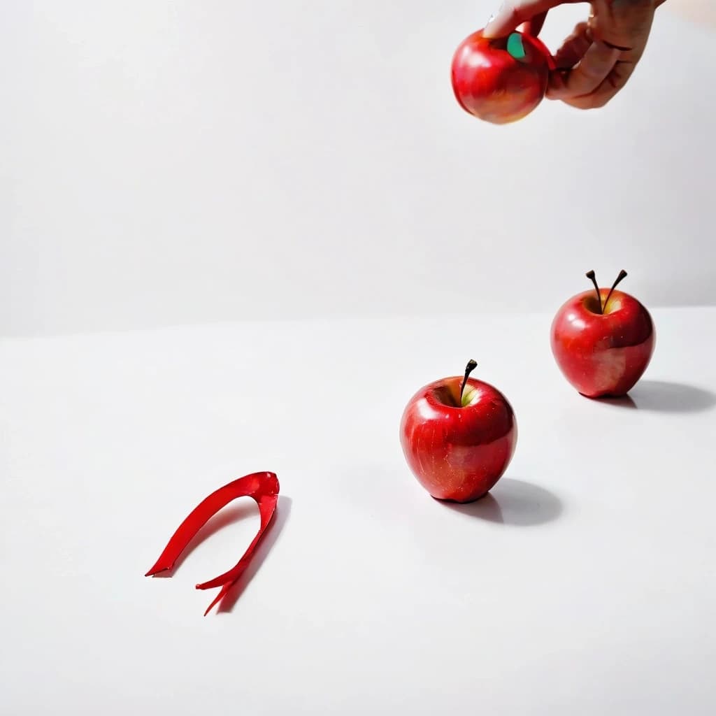 a red apple on a white table