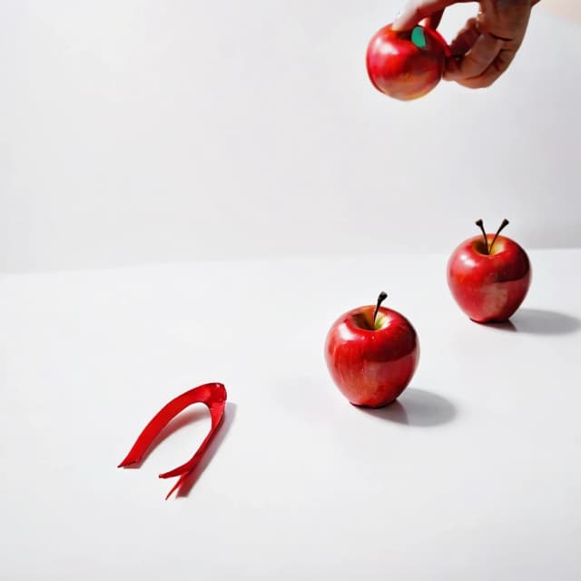 a red apple on a white table