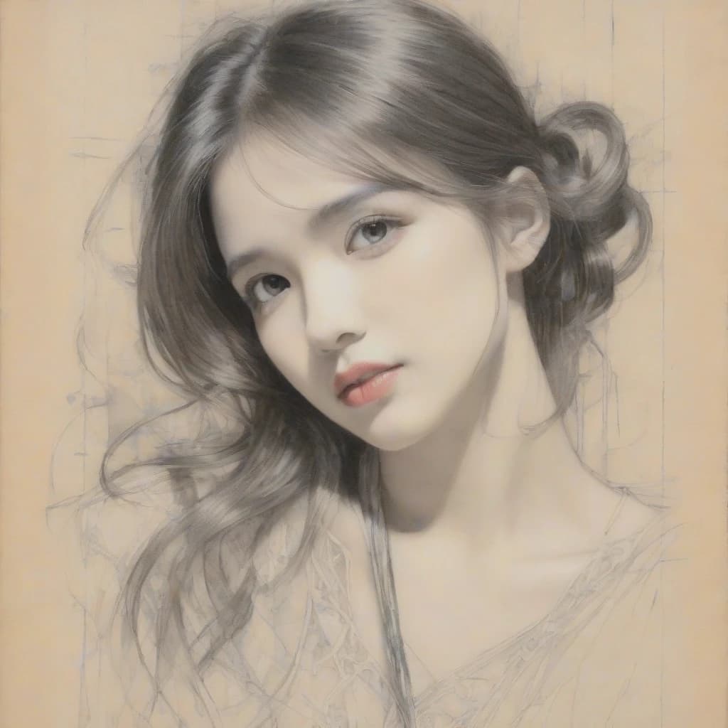 Portrait of a beautiful woman, Harrison Fisher, crayon art, black crayon on textured antique paper, intricate details