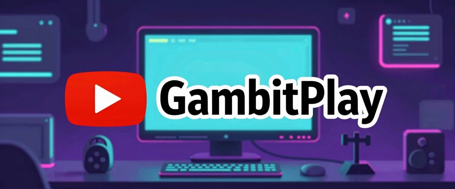 Create a gaming banner for a YouTube channel that integrates with the channel name "GambitPlay," using a computer-themed background.