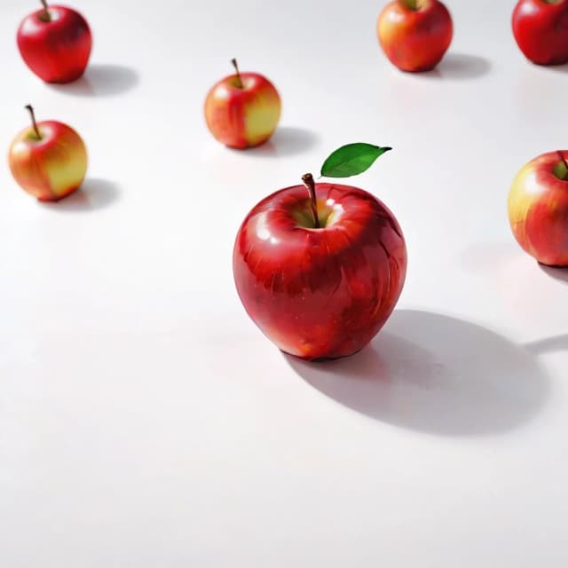 a red apple on a white table