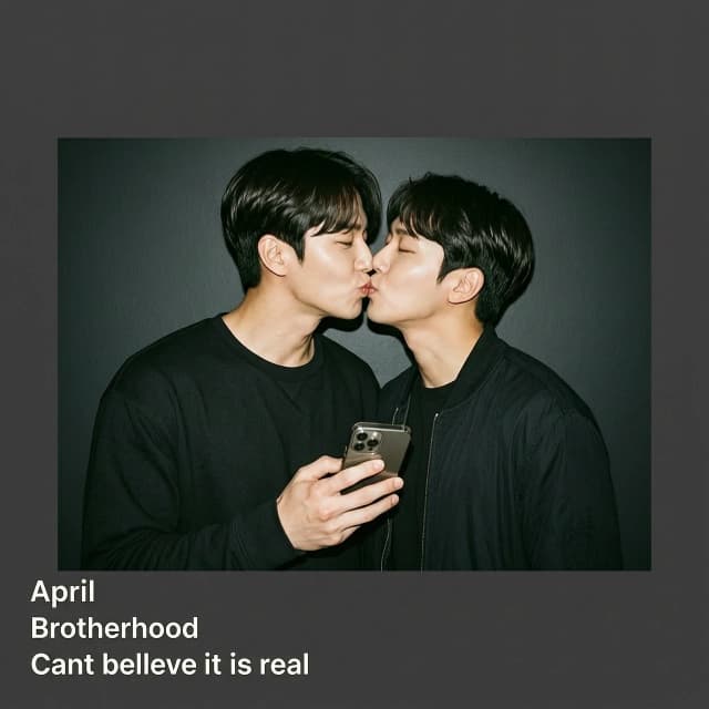 there is a man that is holding a cell phone in his hand, kissing together cutely, gunwoo kim and j.dickenson, the lighting is dark, 2019 trending photo, lower quality, discord profile picture, cant believe it is real, very clear picture, brotherhood, hands not visible, dark backdrop, blur: -5, april