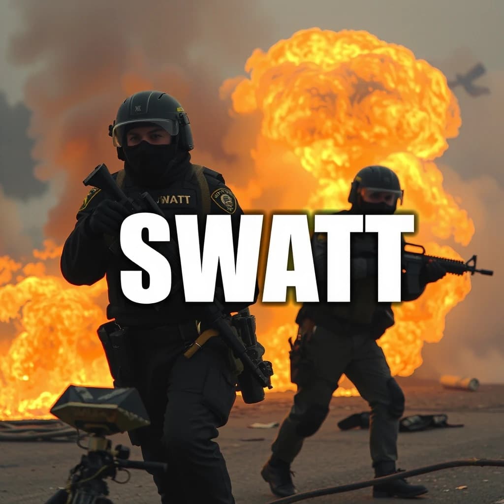 сделай картинку с надписью SWAT чтоб на заднем фоне был огонь