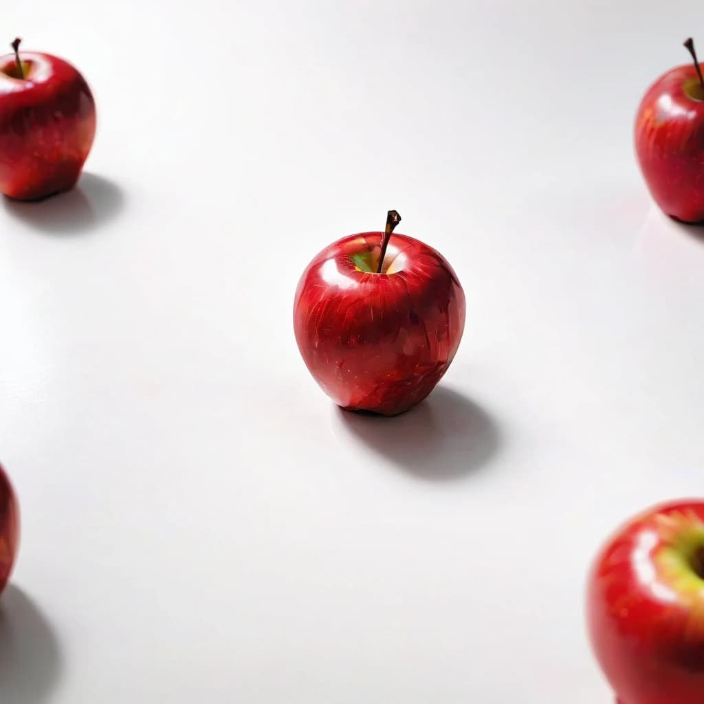 a red apple on a white table