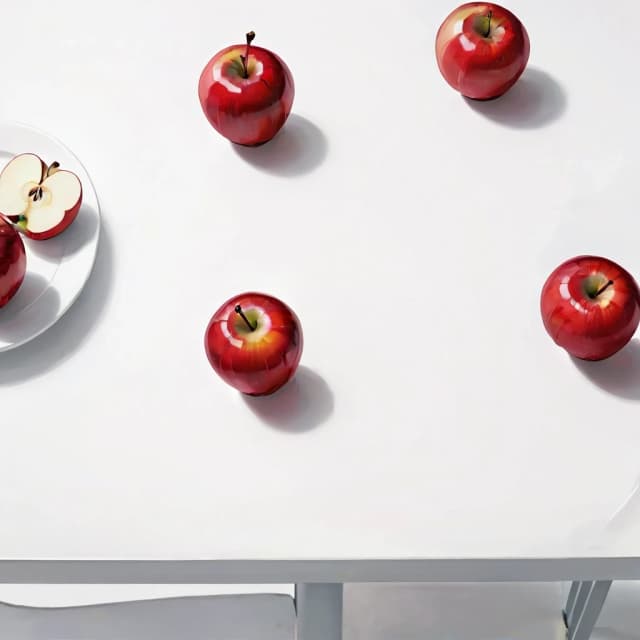 a red apple on a white table