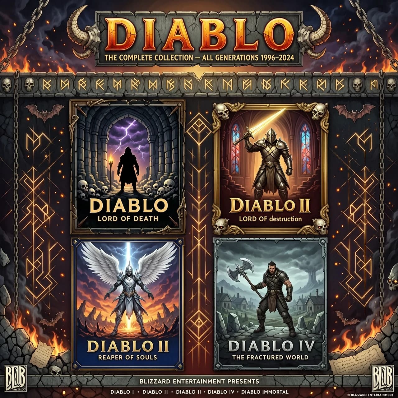 создать картику с изображением всех существующих версий игры Diablo c с их обложками
