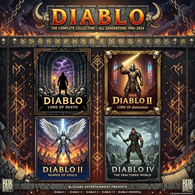 создать картику с изображением всех существующих версий игры Diablo c с их обложками