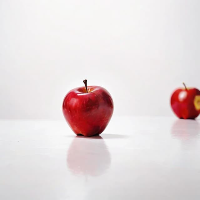 a red apple on a white table