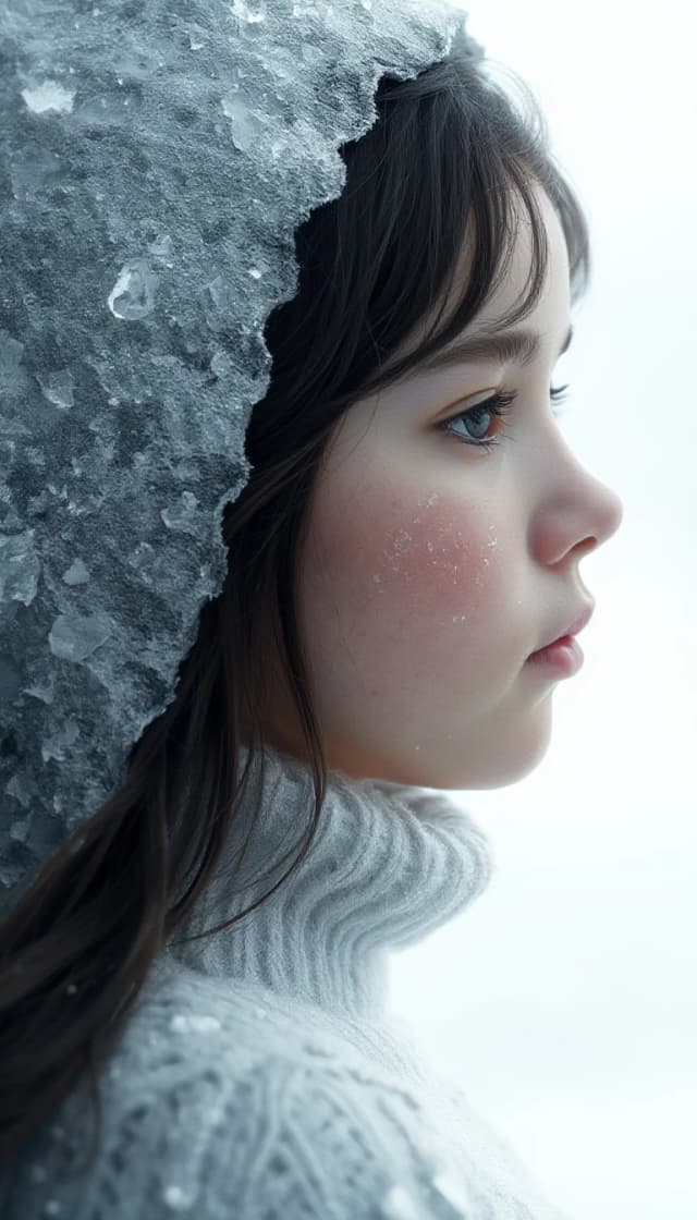 девушка застывшая в абсолютной тишине. A fantasy disproportionately sized and asymmetrically positioned little high detail. soft background