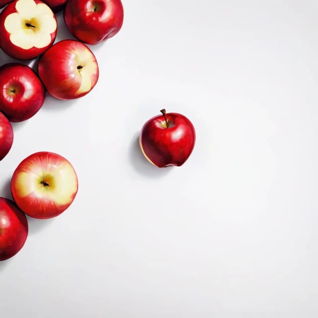 a red apple on a white table
