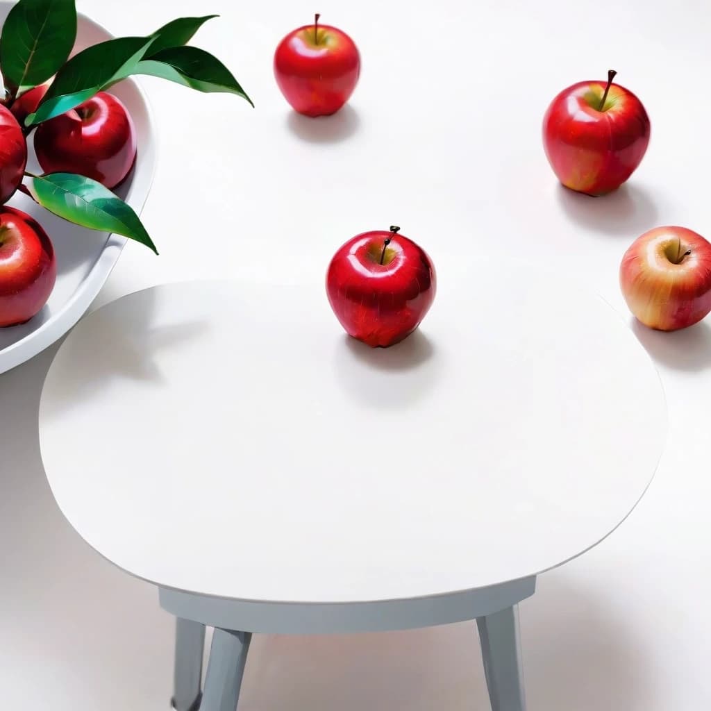 a red apple on a white table