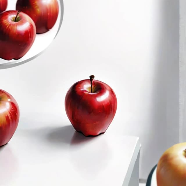 a red apple on a white table