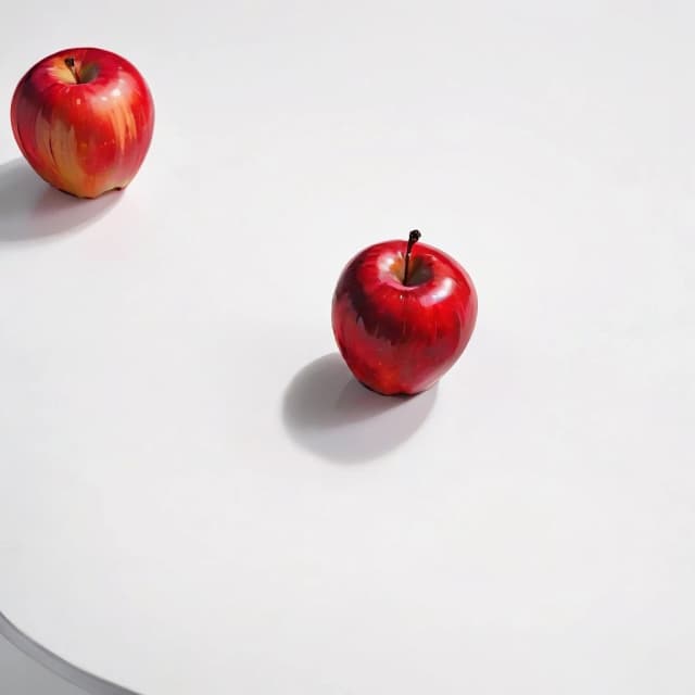 a red apple on a white table