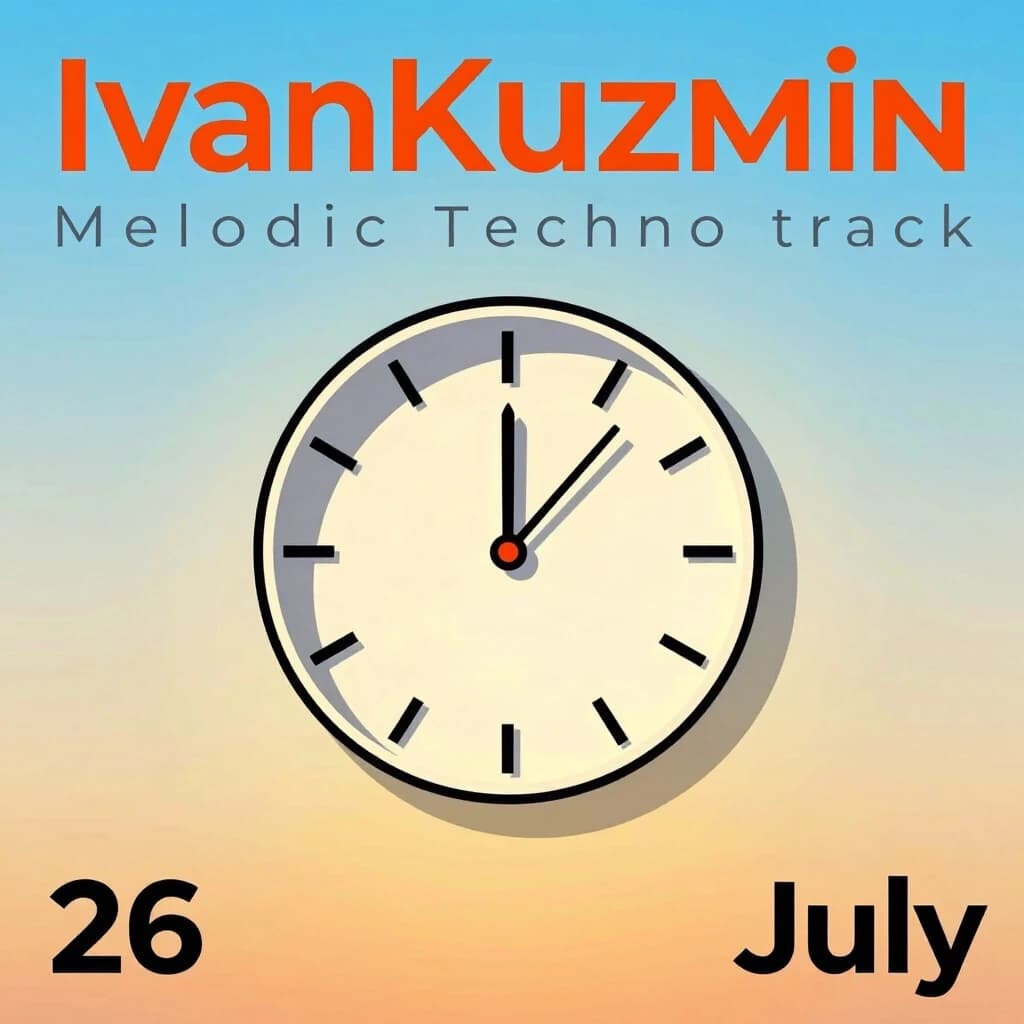 Обложка к треку в стиле Melodic Techno, исполнитель IvanKuzmin, трек называется 26 july. На обложке изображено уходящее лето и проходящее время, но она должна быть оптимистичной! Также обложка должна содержать название трека и исполнителя