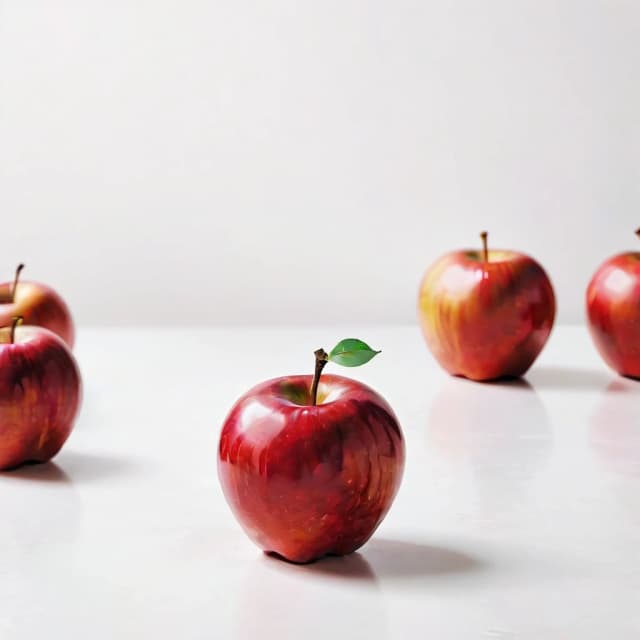 a red apple on a white table