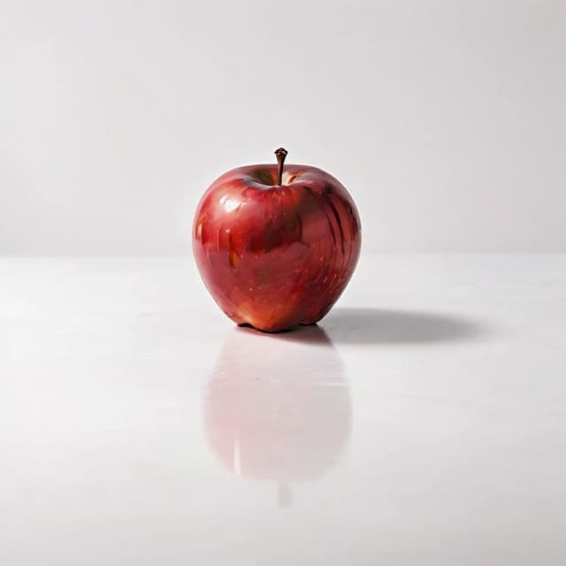 a red apple on a white table