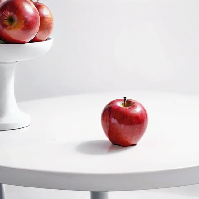 a red apple on a white table