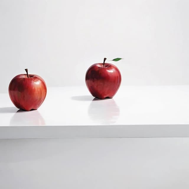 a red apple on a white table