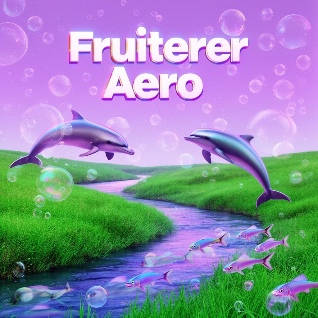 fruiterer areo, y2k, webcore, пузырьки, дельфин, трава, вода, речка, рыбки