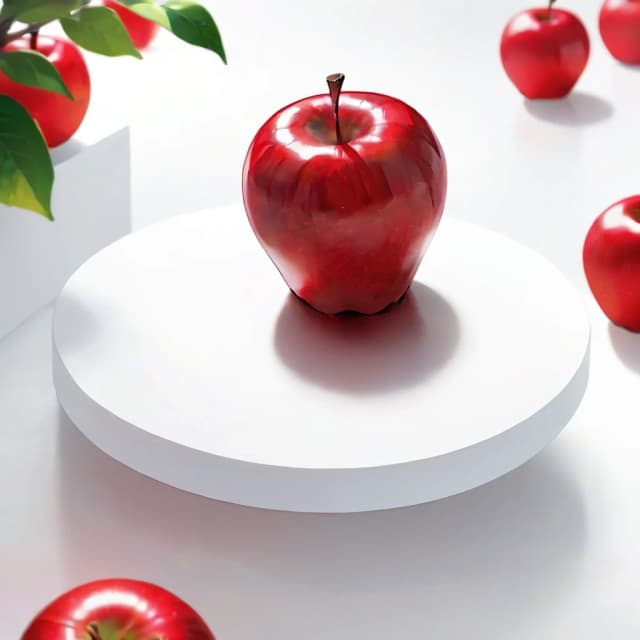 a red apple on a white table