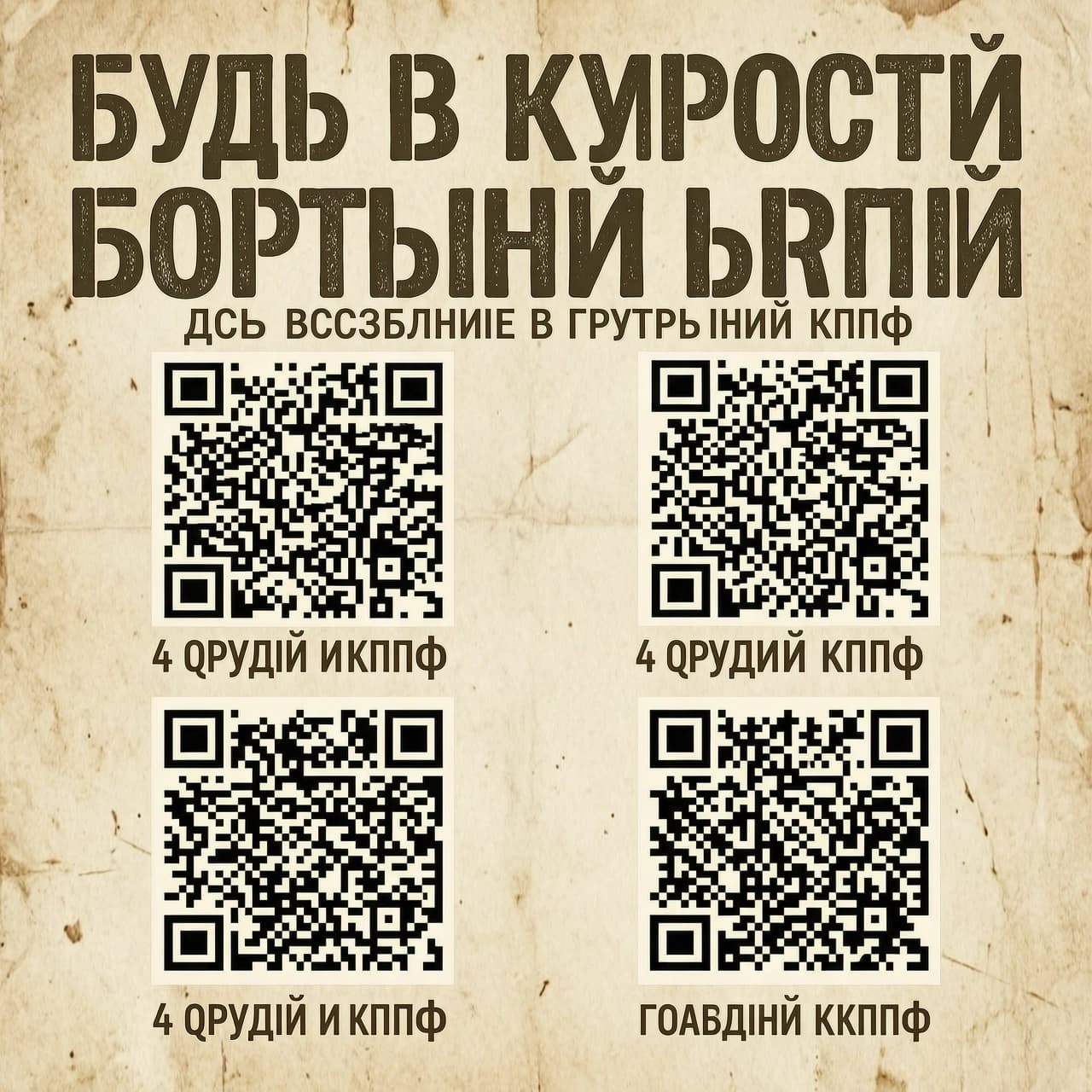 создать агитационный плакат на котором будет рапологаться 4 qr кода для вступление в группы кпрф и главный лозунг будь в курсе борьбы