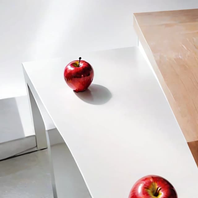 a red apple on a white table