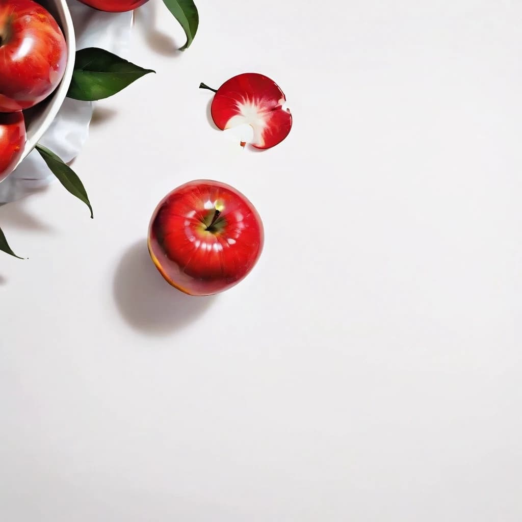a red apple on a white table