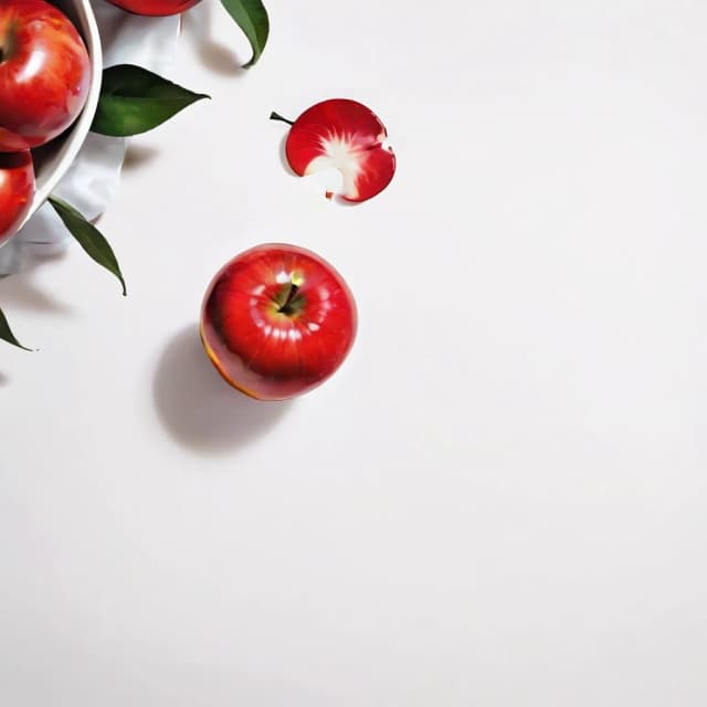 a red apple on a white table