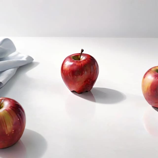 a red apple on a white table