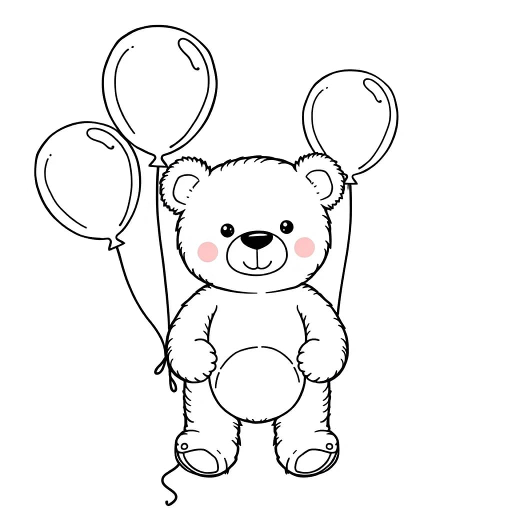 simple minimal teddy bear with ballons Continuous drawing in white background